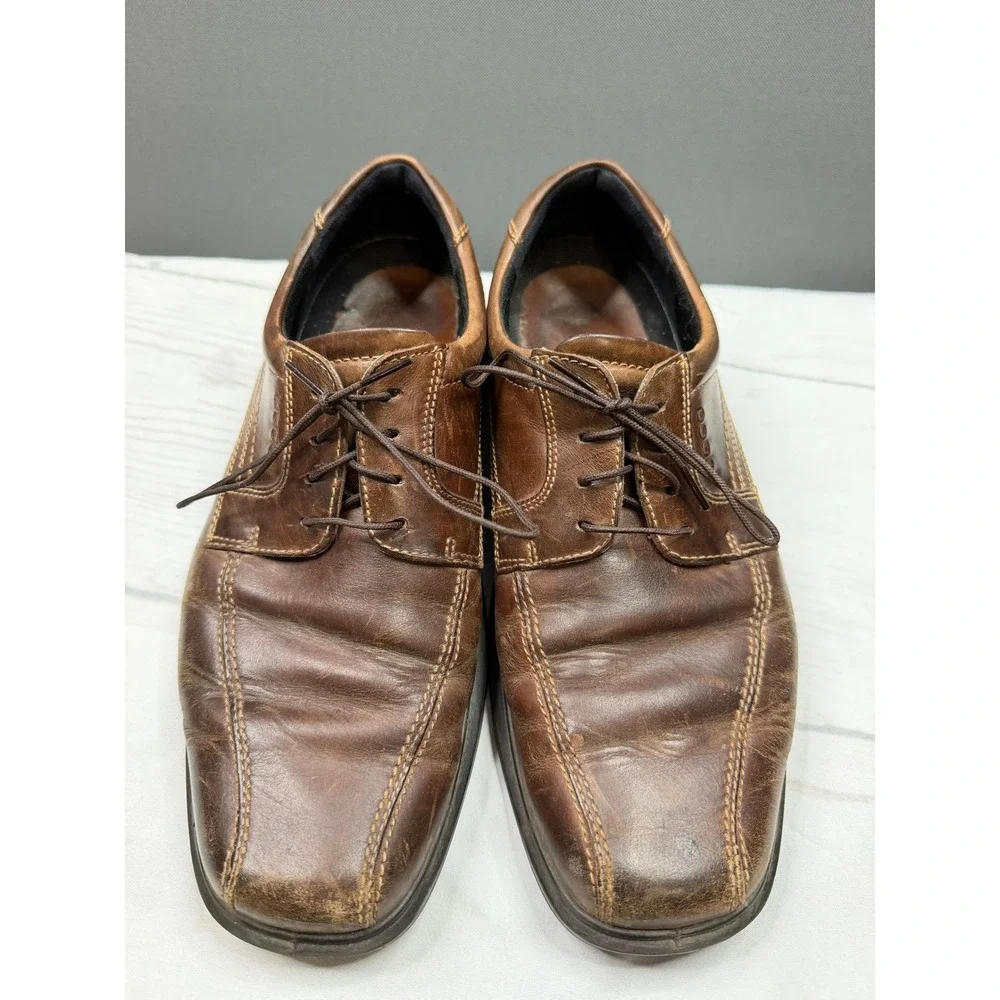 Ecco‎ Derby Shoes Mens Brown Leather Lace Up Square Toe Oxfords Size 44